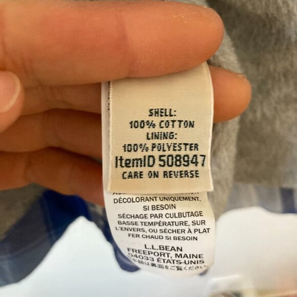 LL Bean Fleece Sherpa Lined Blue Flannel Long Sleeve Snap Front Chore Shirt 1X - Picture 11 of 12